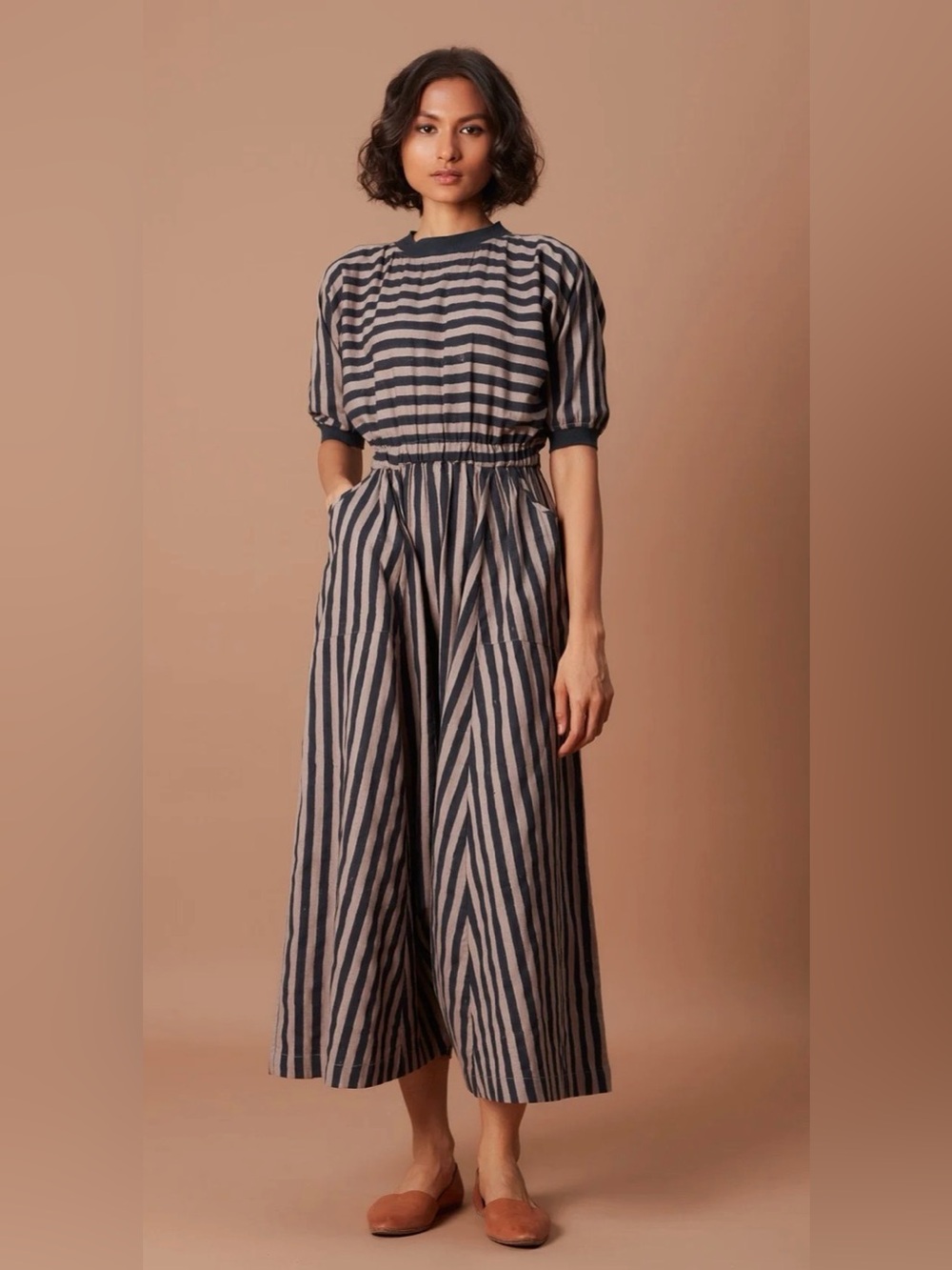 Hand Painted Striped Wide-Leg Harem Jumpsuit